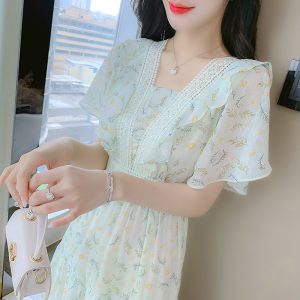 Floral Chiffon Dress 2025 Summer New Waist-Tight Slimming Retro Temperament Daily Wearable Fairy Dress