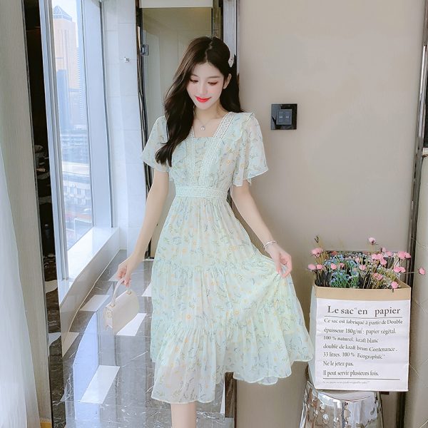 Floral Chiffon Dress 2025 Summer New Waist-Tight Slimming Retro Temperament Daily Wearable Fairy Dress - Image 2