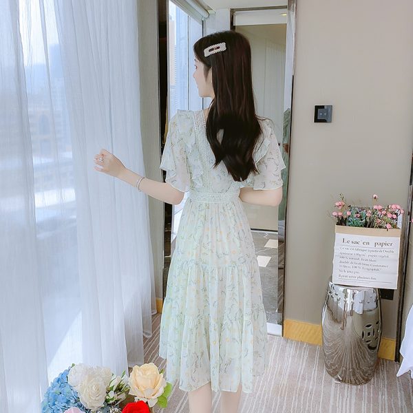 Floral Chiffon Dress 2025 Summer New Waist-Tight Slimming Retro Temperament Daily Wearable Fairy Dress - Image 4