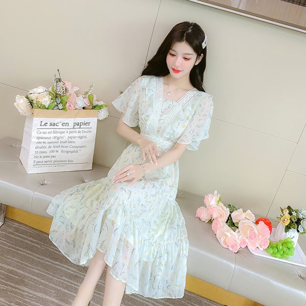 Floral Chiffon Dress 2025 Summer New Waist-Tight Slimming Retro Temperament Daily Wearable Fairy Dress - Image 5