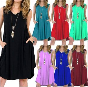 Explosion Models Sleeveless Pocket V Neck Vest Dress
