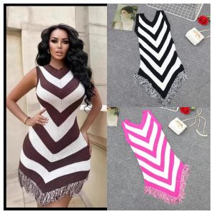 New Style Stripes Tassel Knit Dress Elegance Elegant Women Vest Skirt