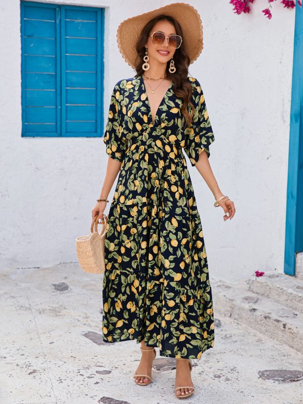 Rayon Batwing Sleeve Beach Dress