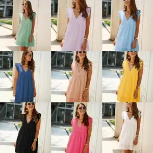 2022 Europe and America Cross Border New Lace Jacquard Hollow out V-neck Dress Women's Pocket Lining Shorts